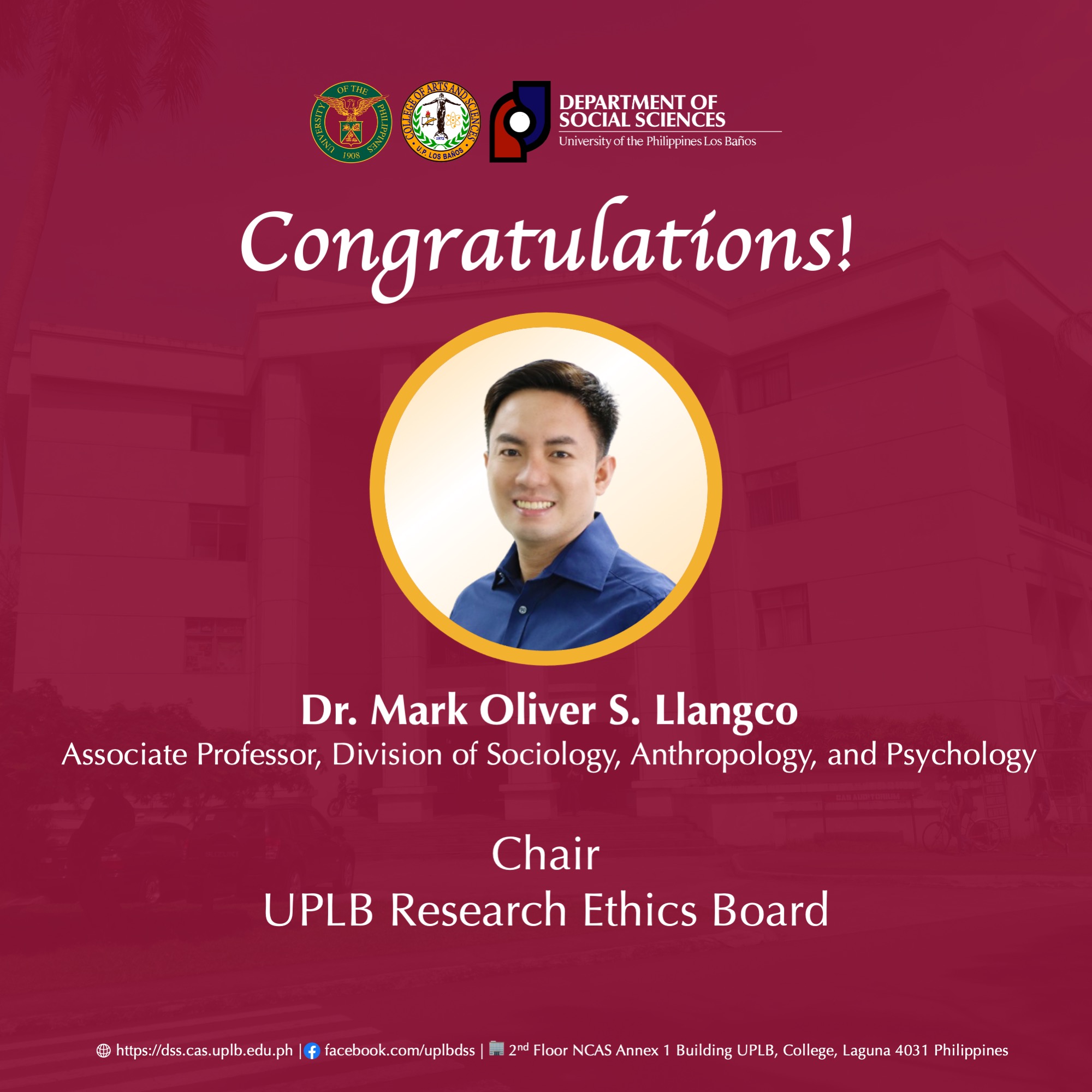 Dr Mark Oliver S Llangco Chair Of The Uplb Research Ethics Board