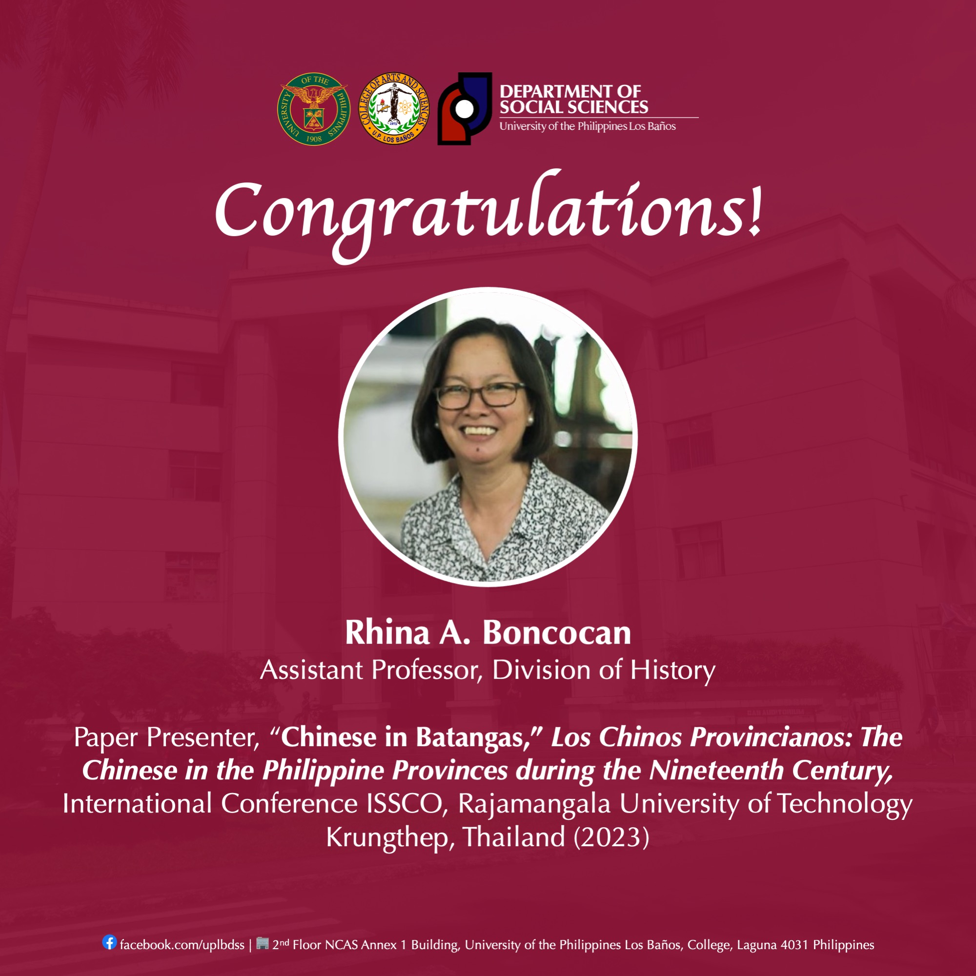 Paper Presenter, “Chinese in Batangas,” - UPLB Department of Social ...